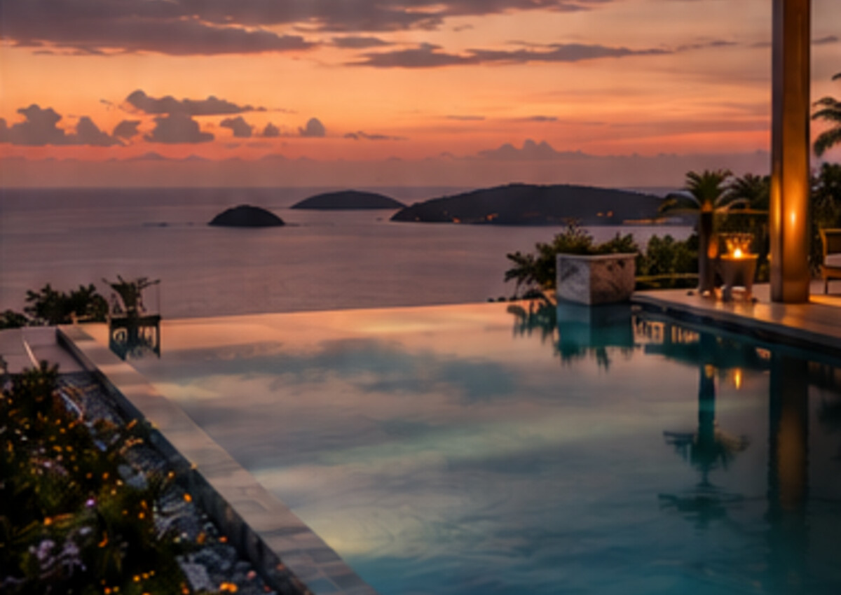 Luxury oceanfront infinity pool at sunset